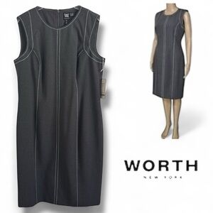 NEW WORTH NEW YORK WOOL BLEND GRAY WHITE STRAIGHT SHEATH SUIT DRESS SZ 14 NWT